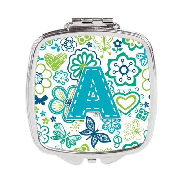 Carolines Treasures Letter a Flowers and Butterflies Teal Blue Compact Mirror CJ2006-ASCM